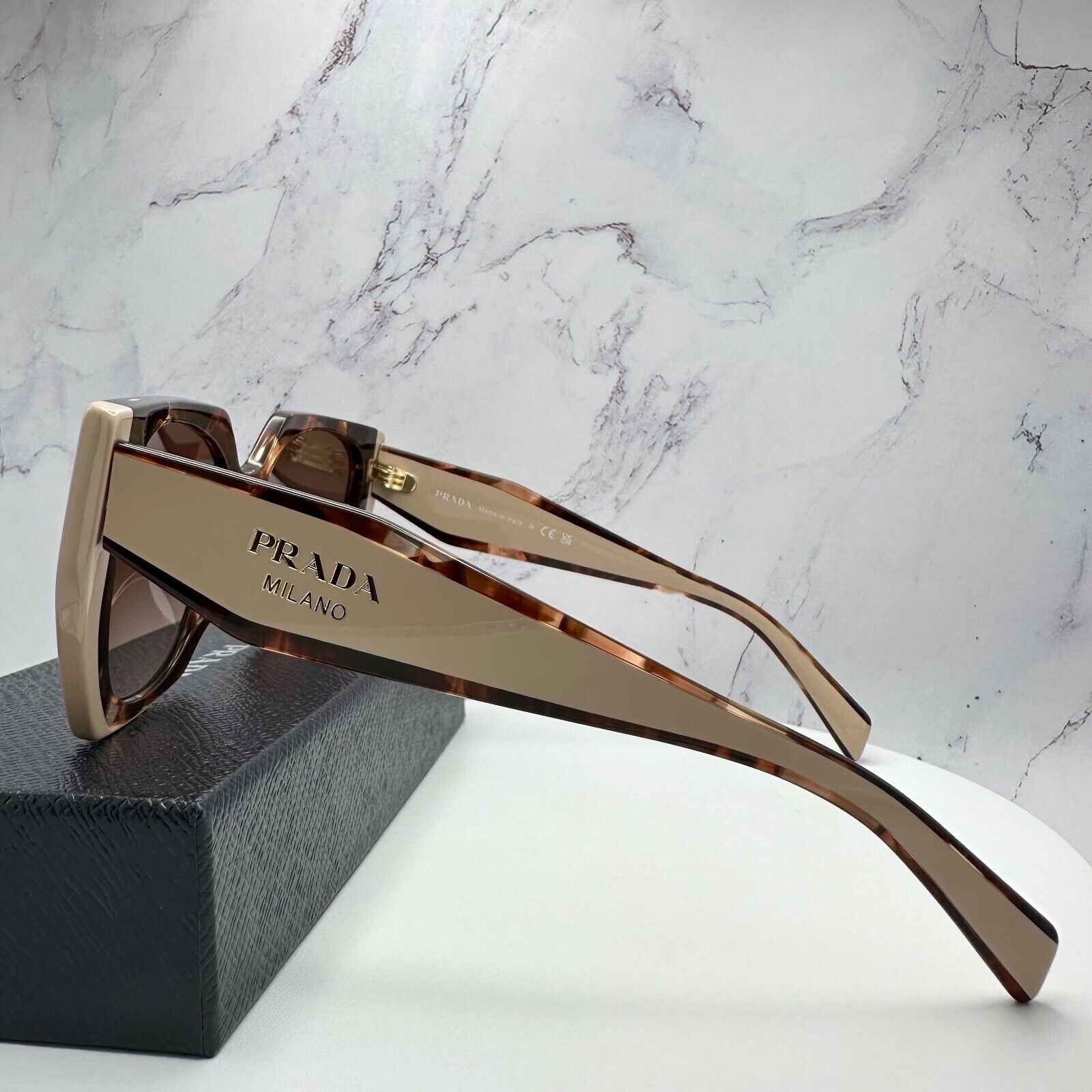 PRADA Sunglasses Brown PR 15WS 01R0A6 Square Womens Beige Tortoise Gold