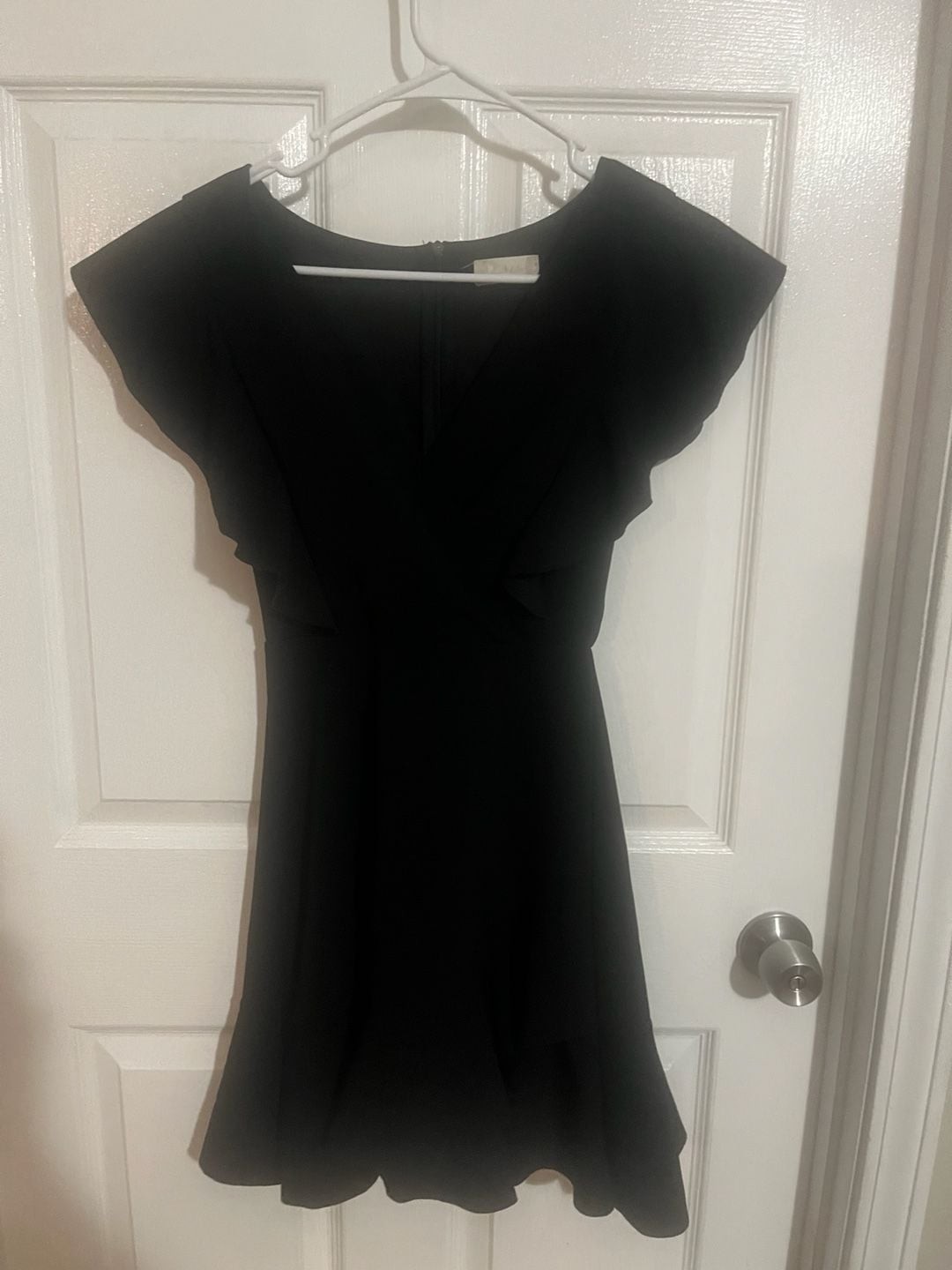 Altar’d State Black V-Neck Flutter Sleeve Ruffle Hem Dress