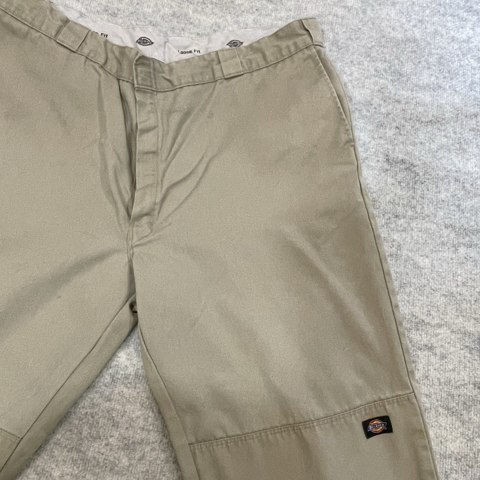 Dickies Men Loose Fit Double Knee Work Pants Khaki 40×32 Distressed Skater 85283