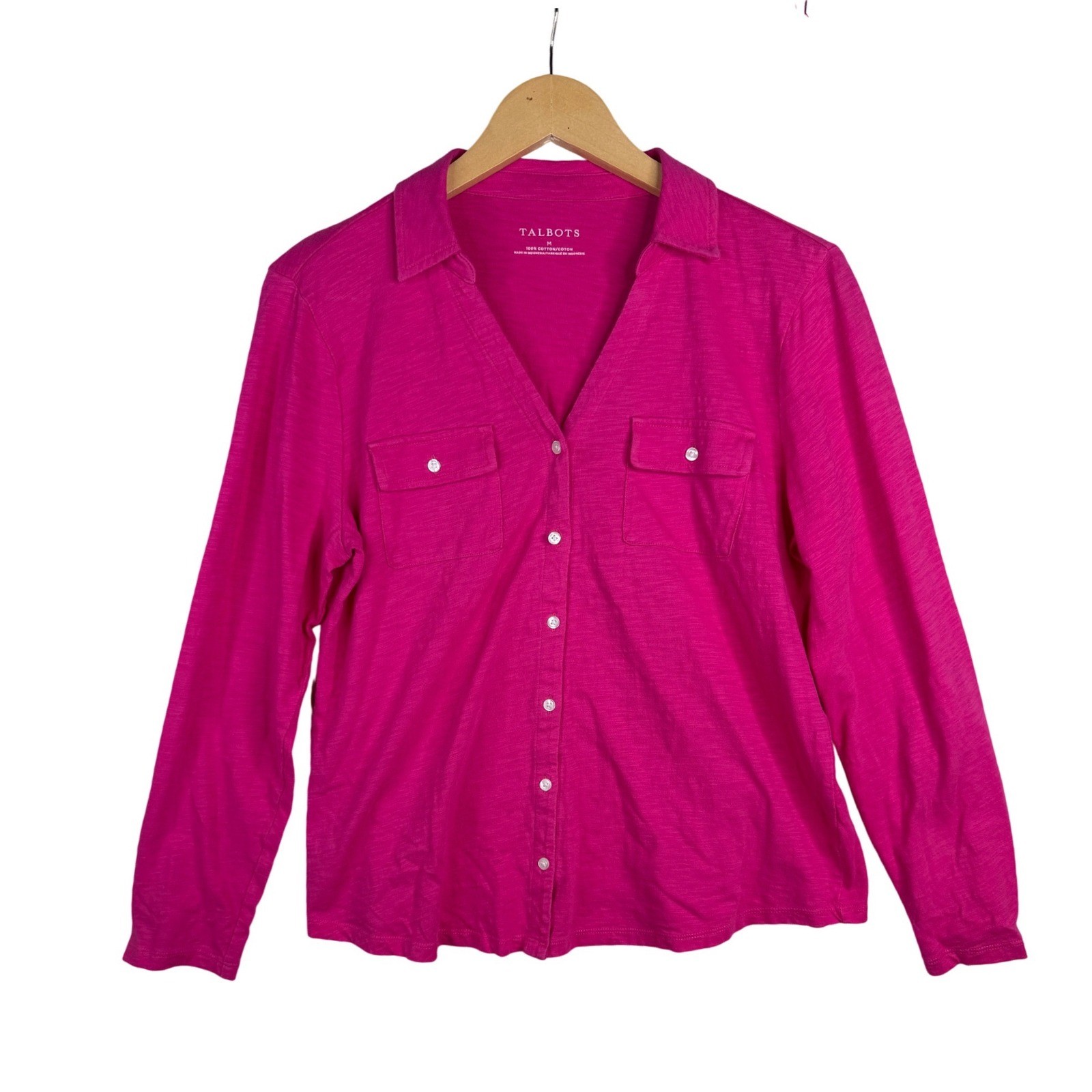 Talbots Long Sleeve Button Down Top size Medium Hot Pink Barbie