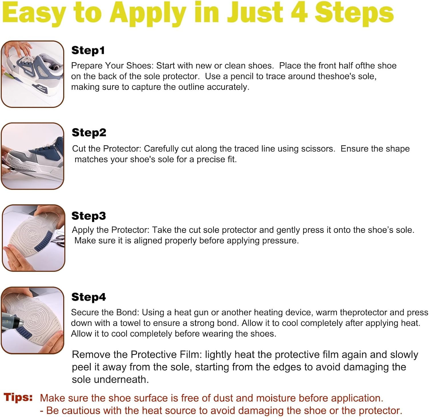 Sole Protector for Sneakers 4 Pack Clear Shoe Bottom Cover Easy Install Strong A