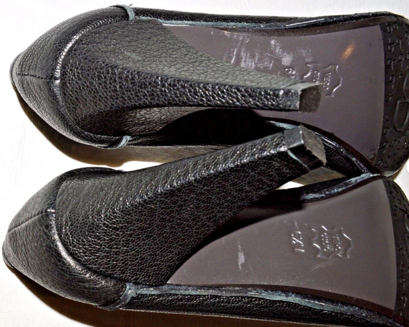 JESSICA BENNETT SZ 6.5 M BLACK PEBBLED LEATHER PENNY LOAFER PUMPS HEELS DRESS