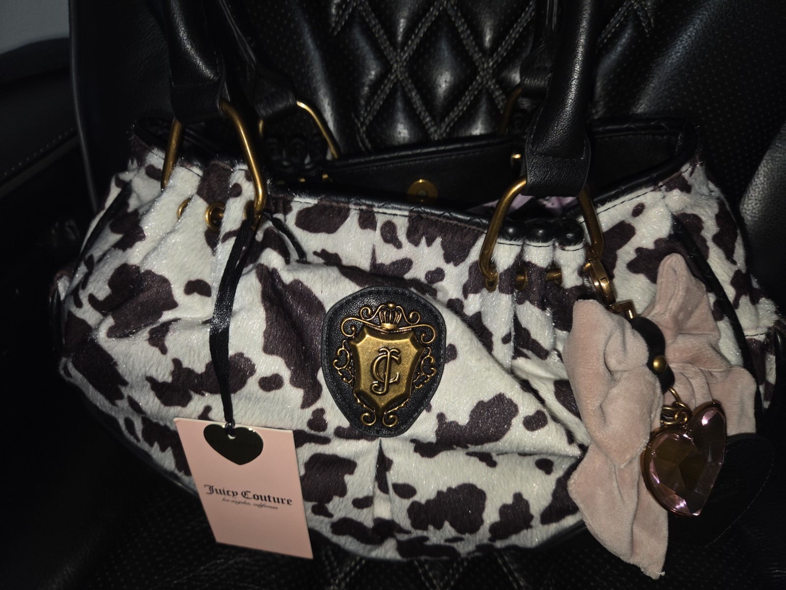 Juicy Couture Women’s Juicy Romance Cow Satchel Color: Liquorice/white 🤍