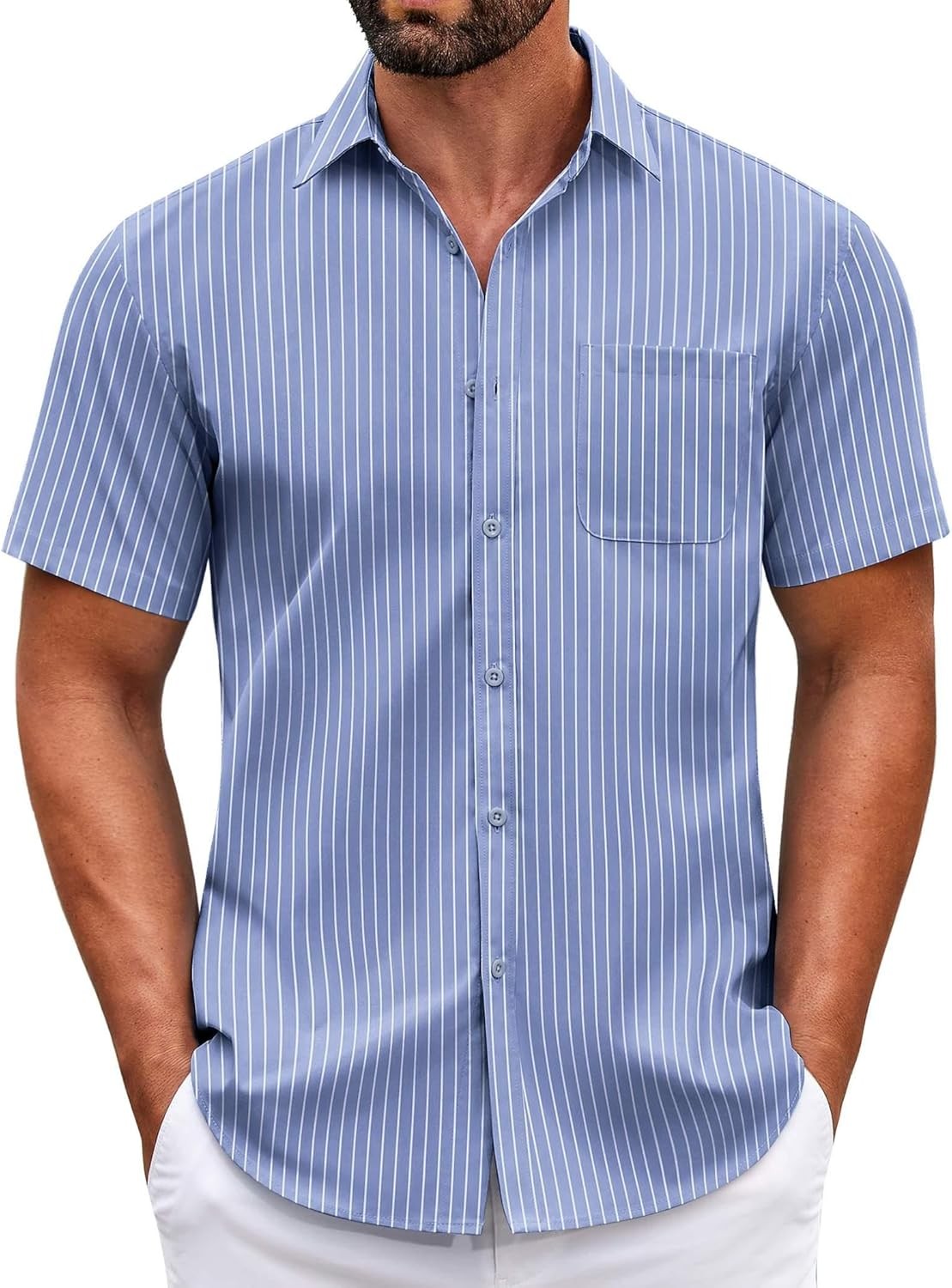 Mens Short Sleeve Casual Button Down Shirts Summer Untucked Dress Shirts
