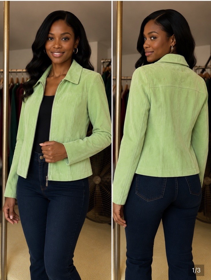 coldwater creek Lime Green Sude Zip front Jacket
