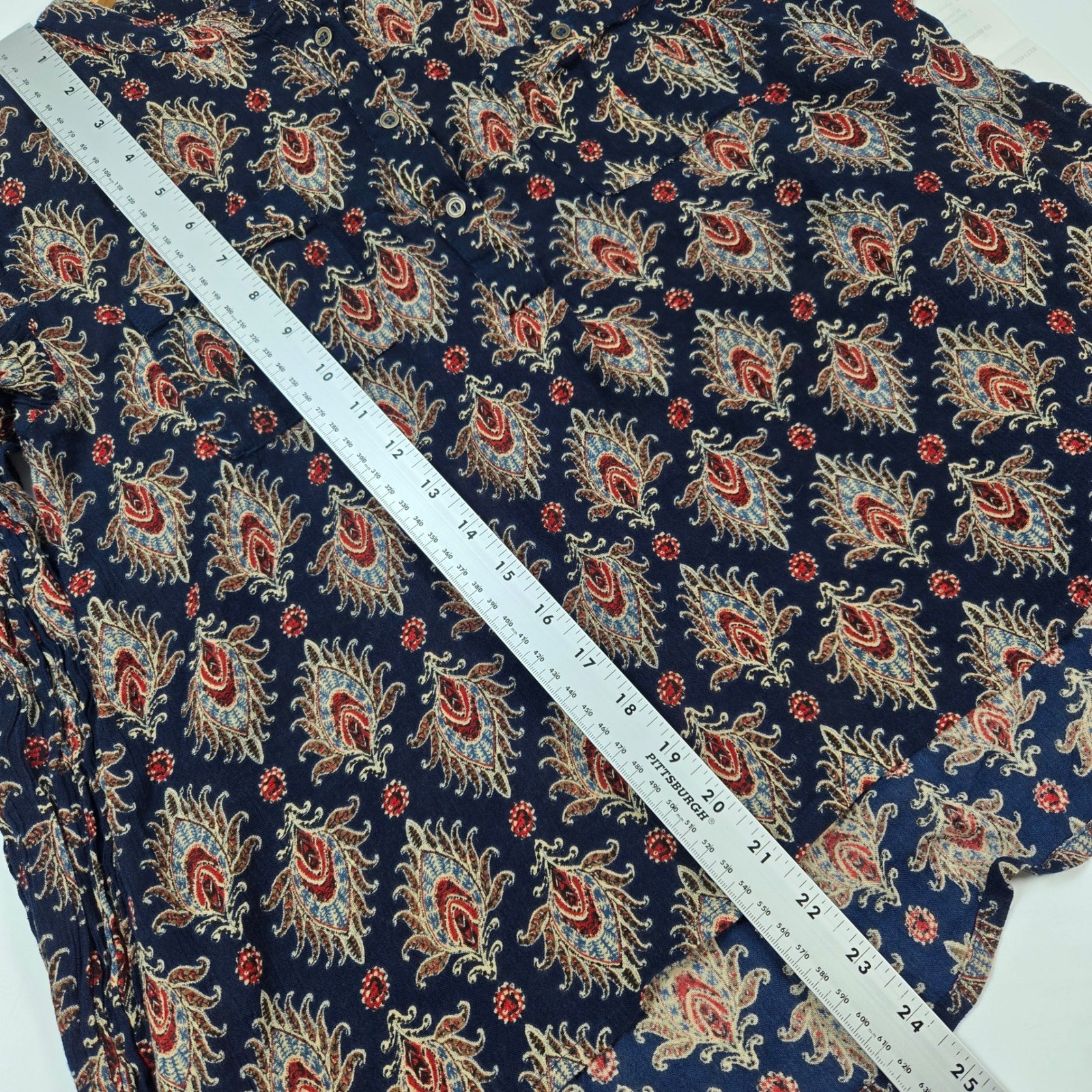 Sun & Shadow Blouse Women Small Navy Blue Paisley Boho Button Front Top Festival