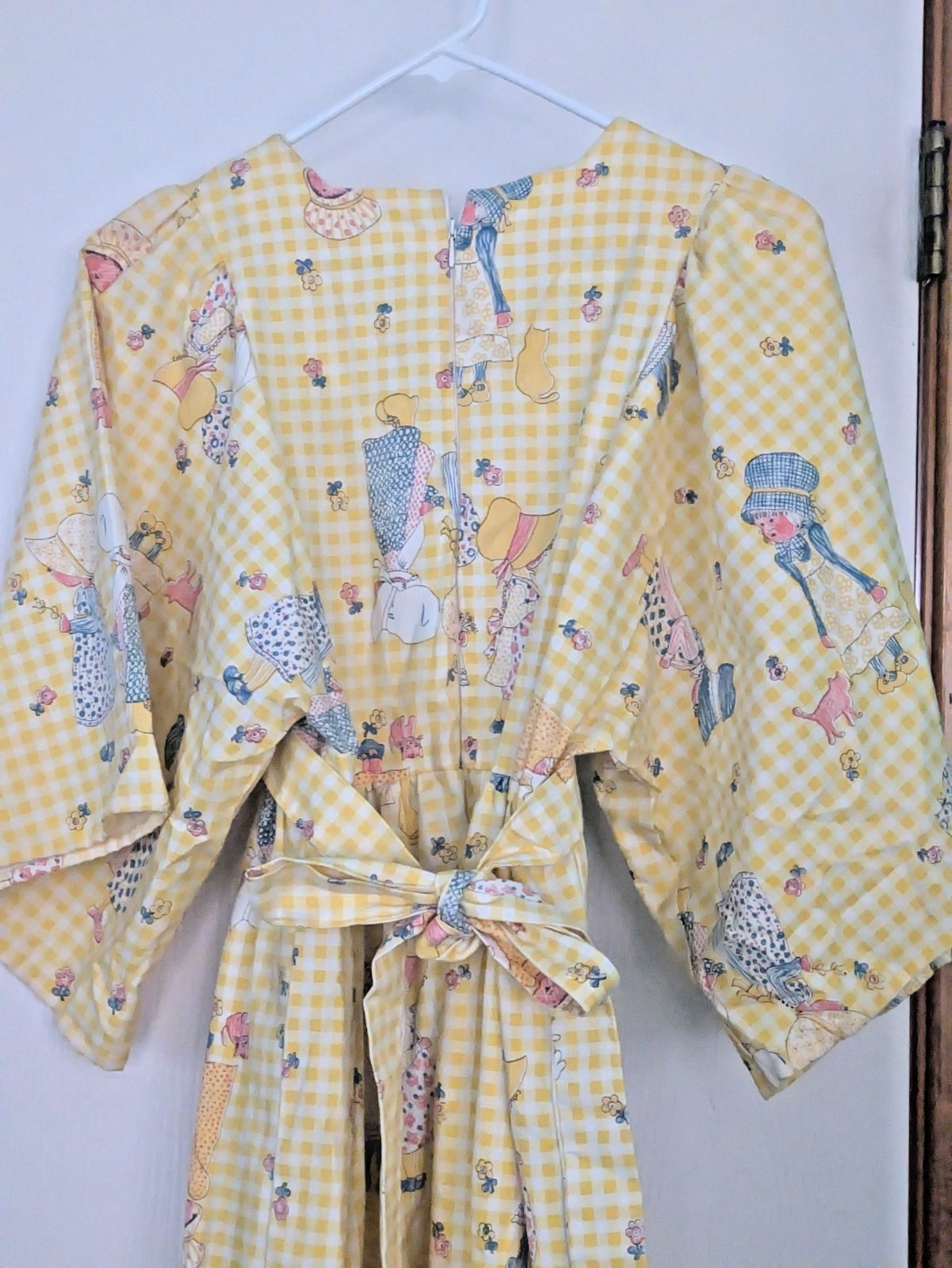 VTG 70s HomeMade Yellow Gingham Maxi Dress Holly Hobby Cottage Prairie