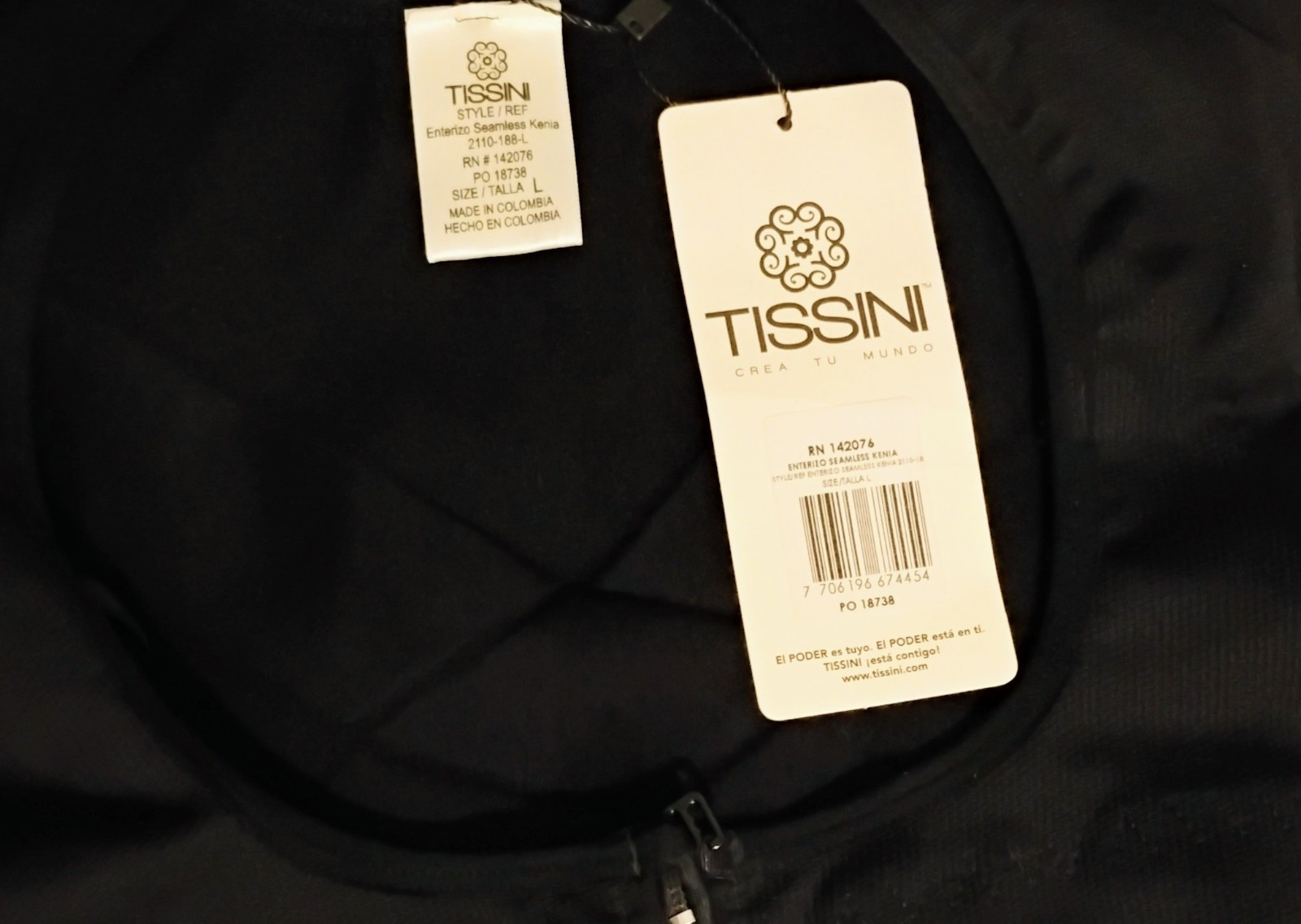 TISSINI Enterizo Seamless Kenia Shapewear Bodysuit Black L Zipper Open Bust