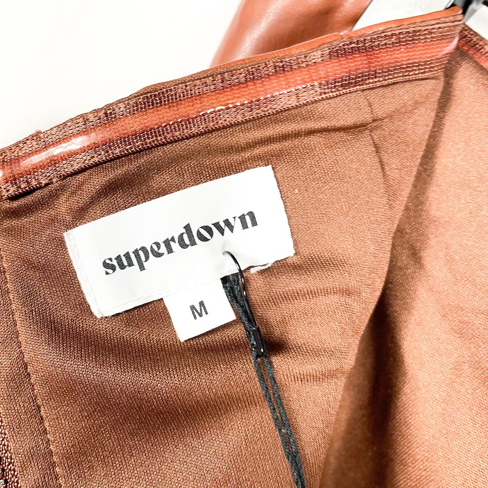 Superdown Briar Faux Leather Romper Brown Strapless Vegan Sz M