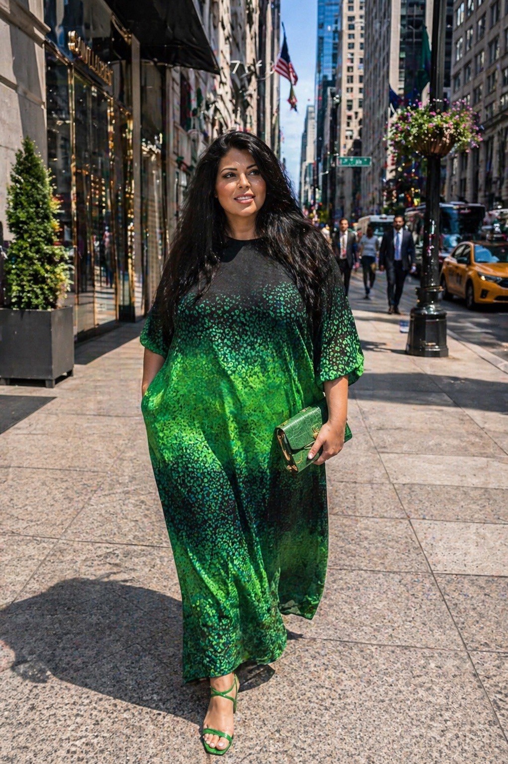 Emerald Ombre Maxi Dress Sz 18/1 Made In Turkey Darkwin