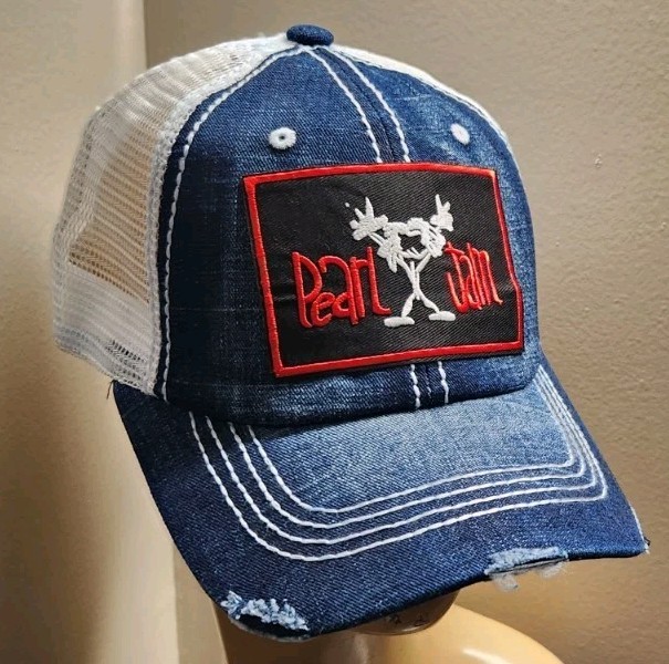 Pearl Jam Hat Distressed Blue Jean & White Mesh PEARL JAM HAT