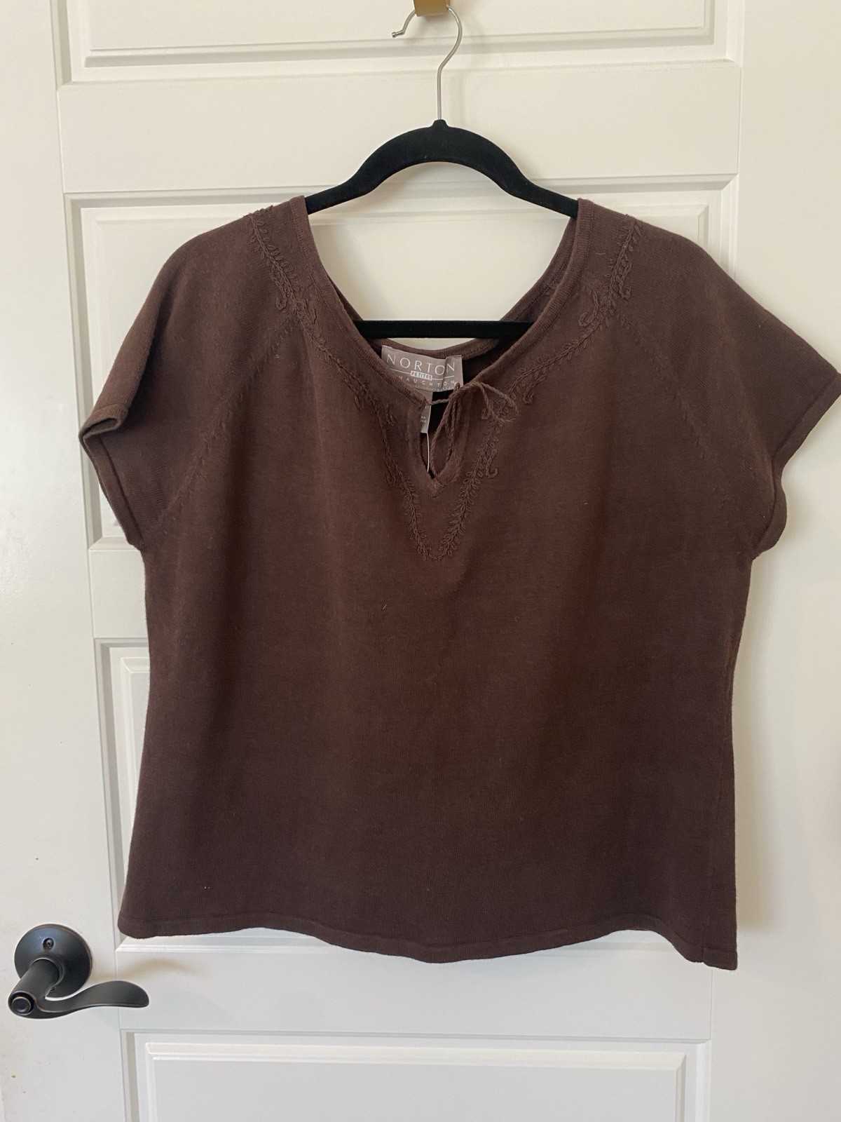 Norton Mcnaughton Women’s Petite Brown Sweater Short Sleeve “Trinidad”NWT