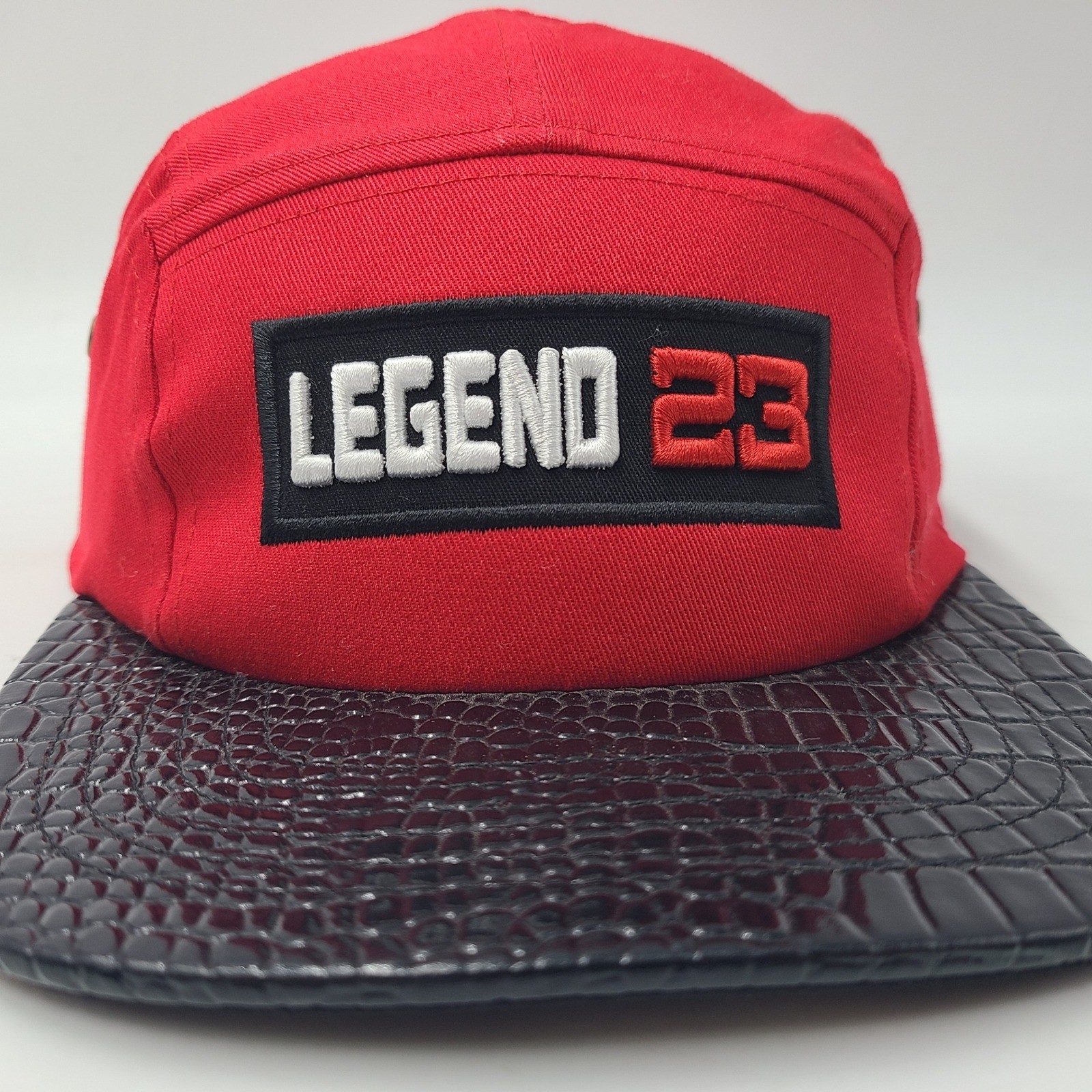 5 Panel Hat Strapback Muka Headwear Red Black Legend 23 Faux Crocodile Brim Men