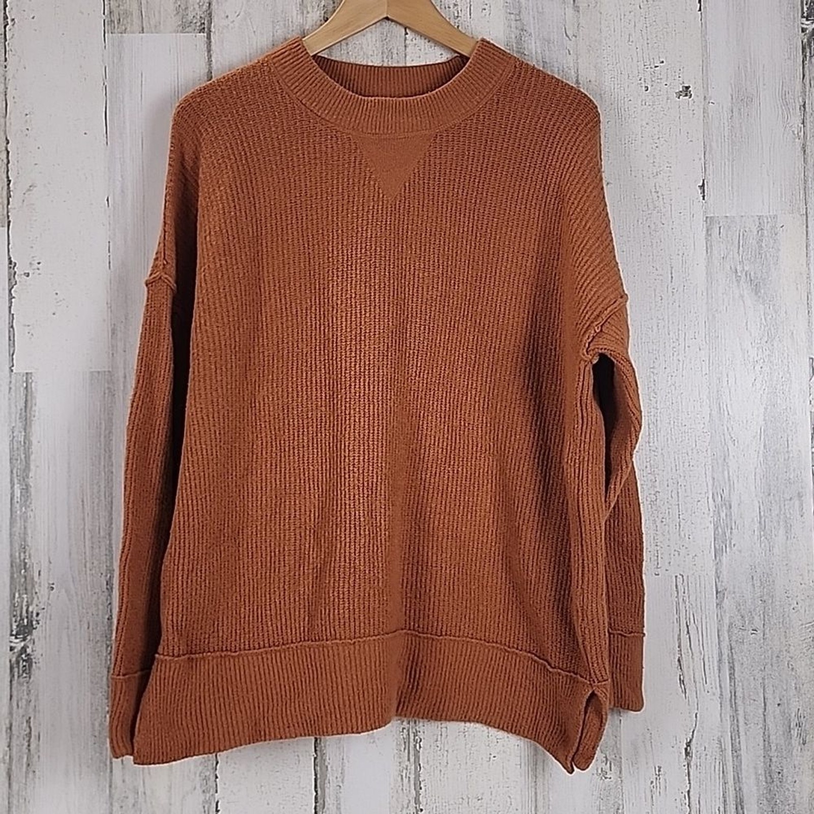 Aerie cocoa brown rust oversized rib knit long sleeve sweater Size XS