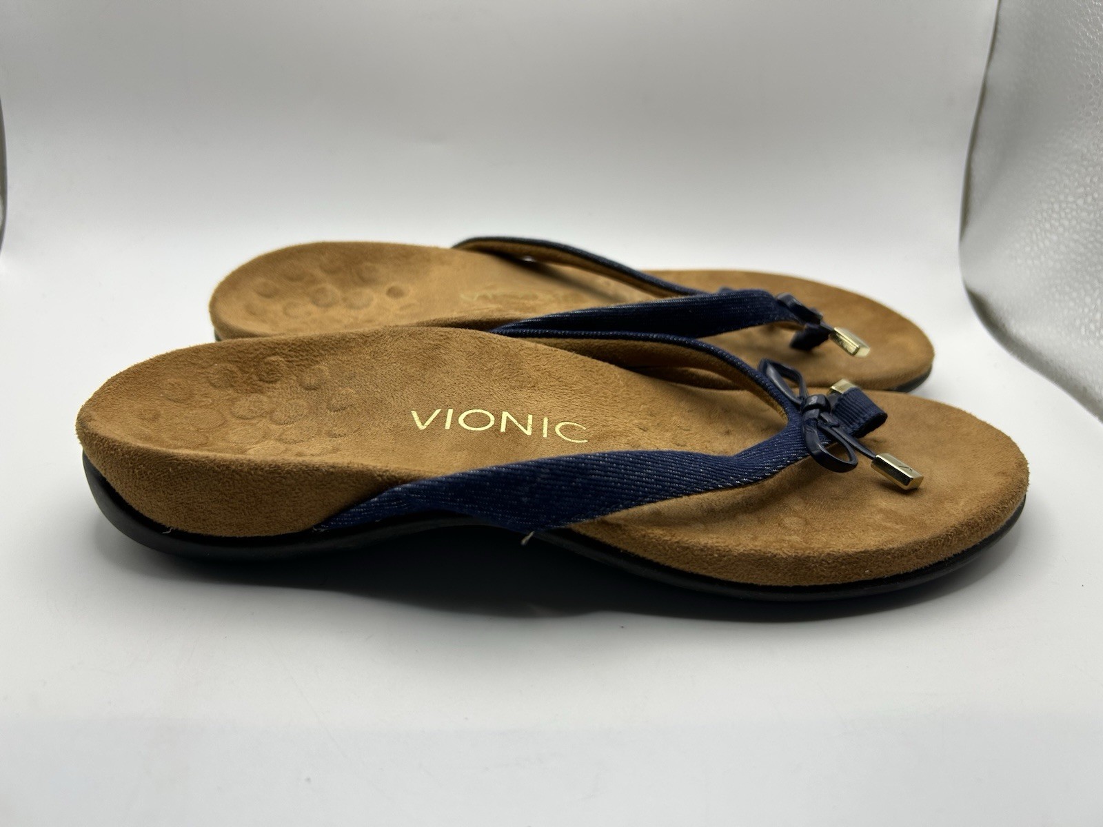 Vionic Bella II Women’s Sandals Denim Strap Bow Ortho Flip Flops Size US 6