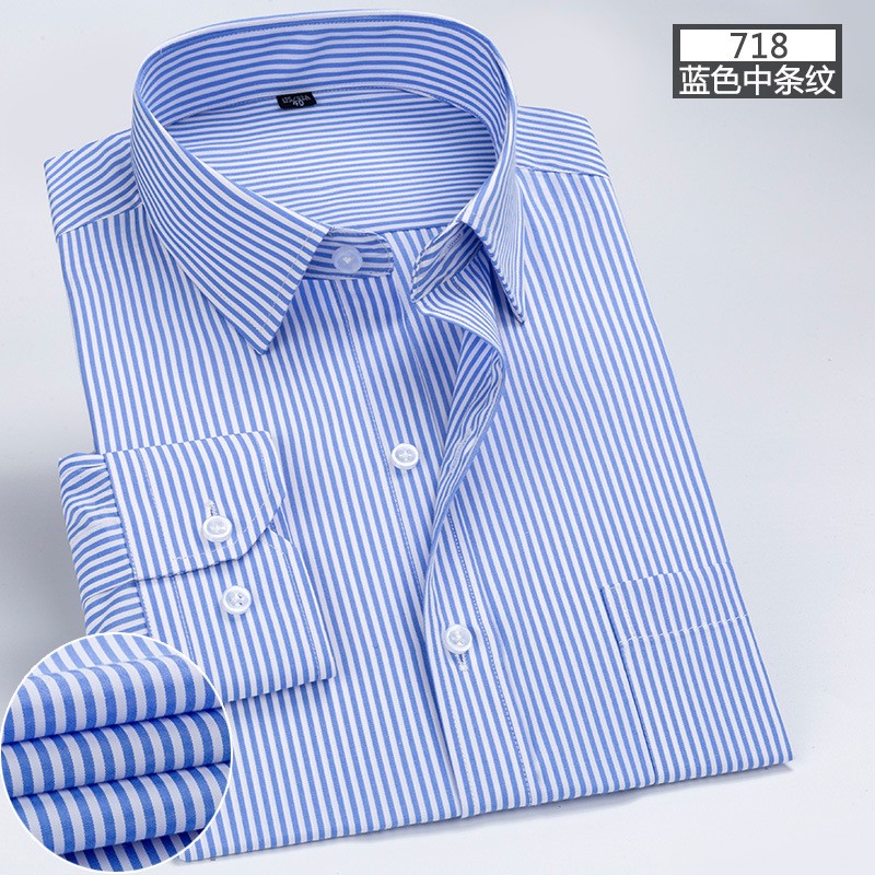 Mens Dress Shirts Long Sleeves Formal Business No Iron Striped Casual Shirts Top