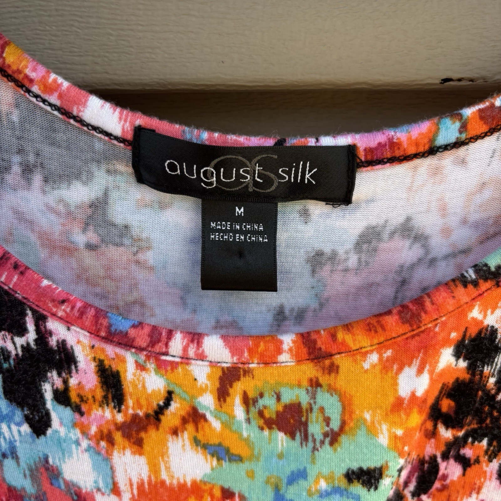 August Silk Floral Tank Top Asymmetric Sheer Chiffon Hem Sleeveless Blouse M