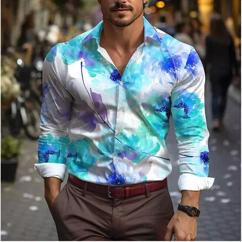 Men Western Long Sleeve Shirts Slim Button Down Dress Shirt Blouse Casual Tops
