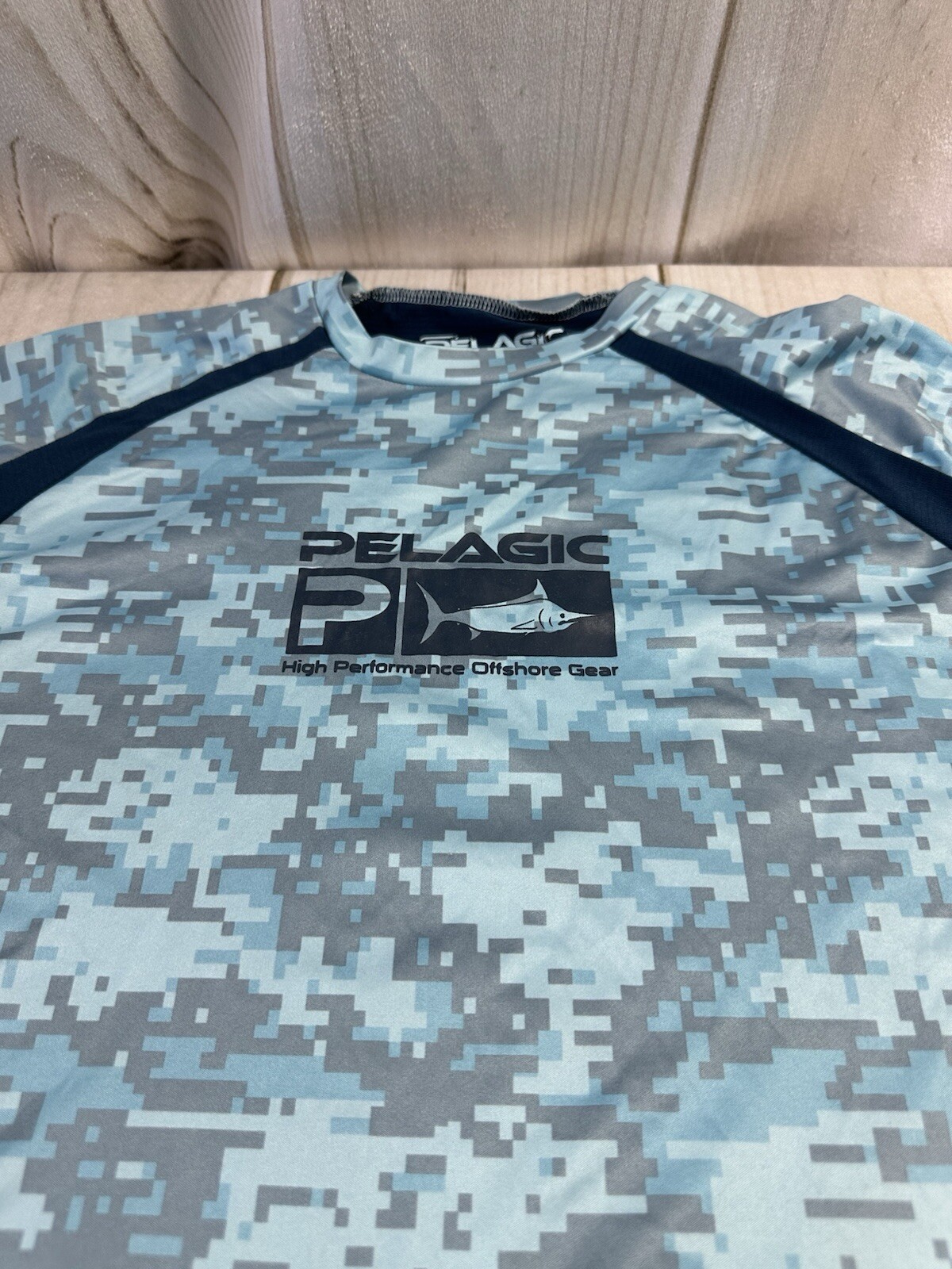 Pelagic Camo Vaportek Digi Camo High Performance Fishing Shirt Mens Large Blue