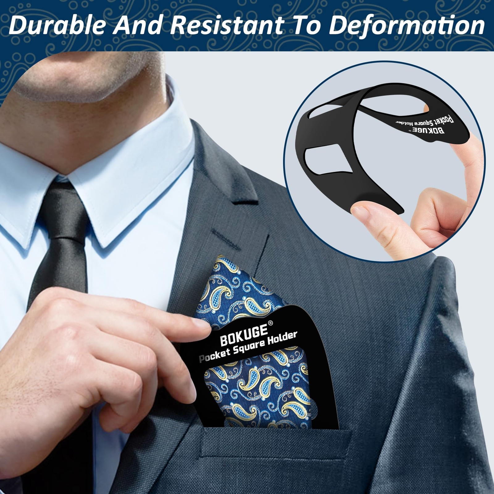 BOKUGE Pocket Square Holder,Keeps 4.8 x 3.5 x 0.04 inches, Black