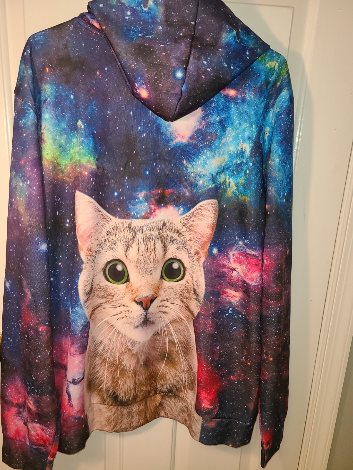 Space Cat Hoodie 3D graphic XL Kangaroo pocket Cat Lady/Man Celestial Geek