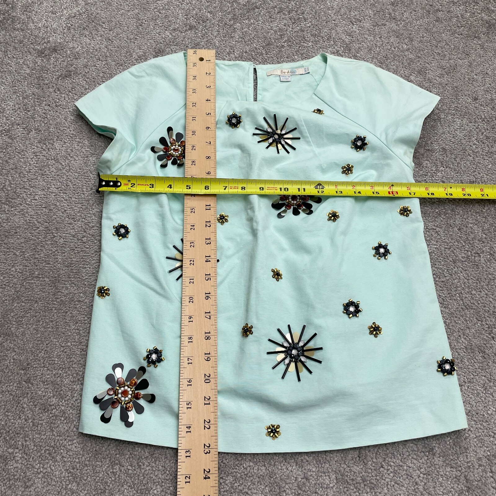 Boden Embellished Beaded Floral Top Blouse Womens 10 Min Green Cotton Stretch