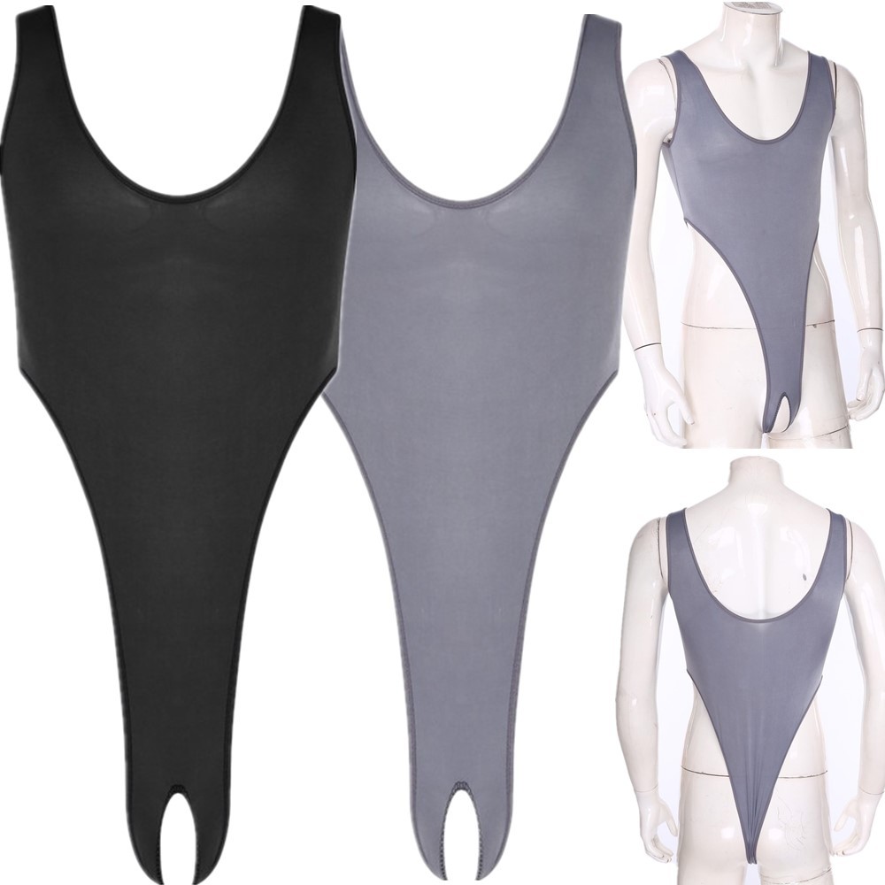 US Men Sleeveless Crotchless Tank Leotard High Cut Thong Bodysuit Undershirts