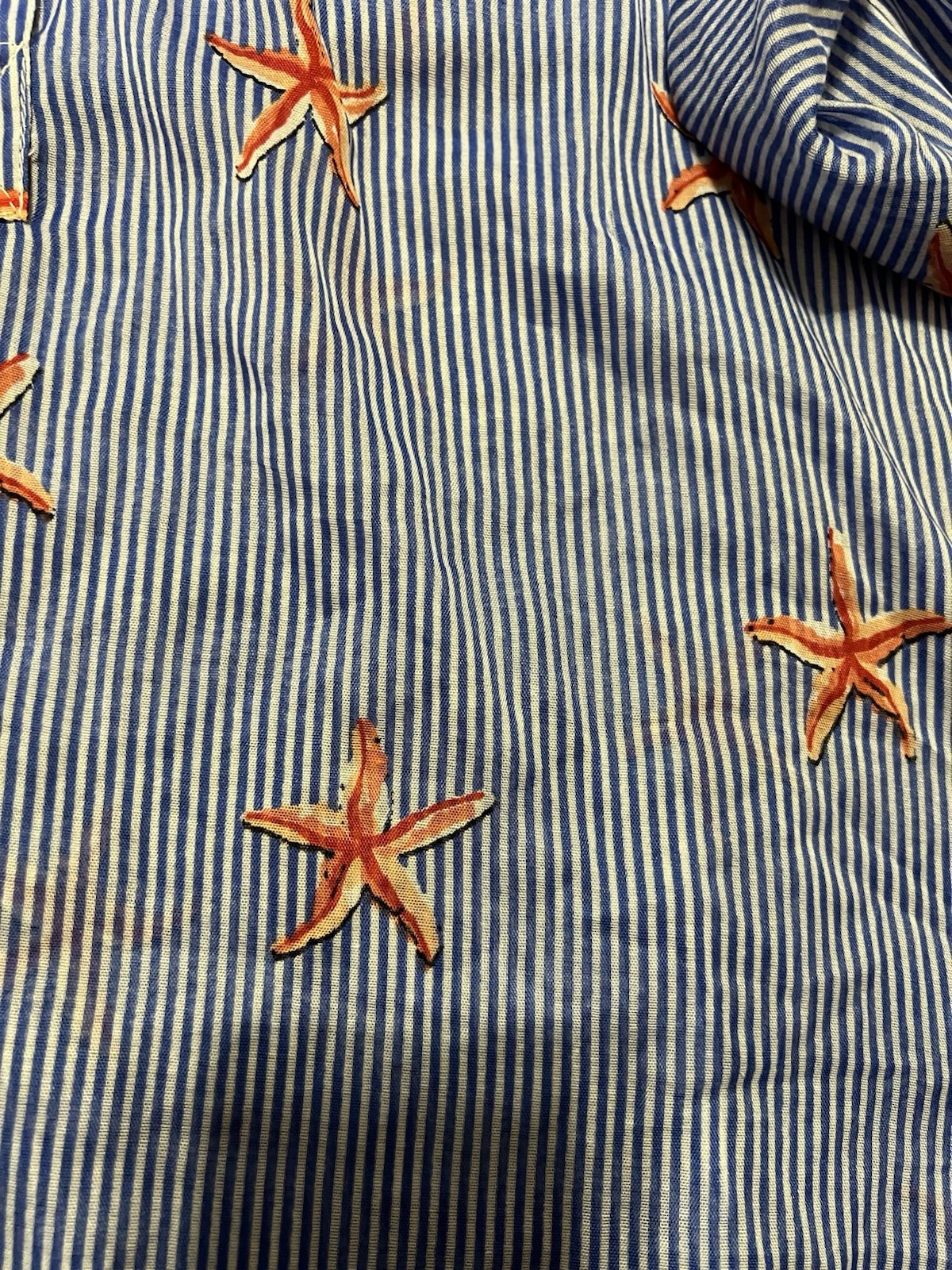 Violet Sky Women’s Button Down Cover Up, Blue Stripe Starfish Print, XL, NWT