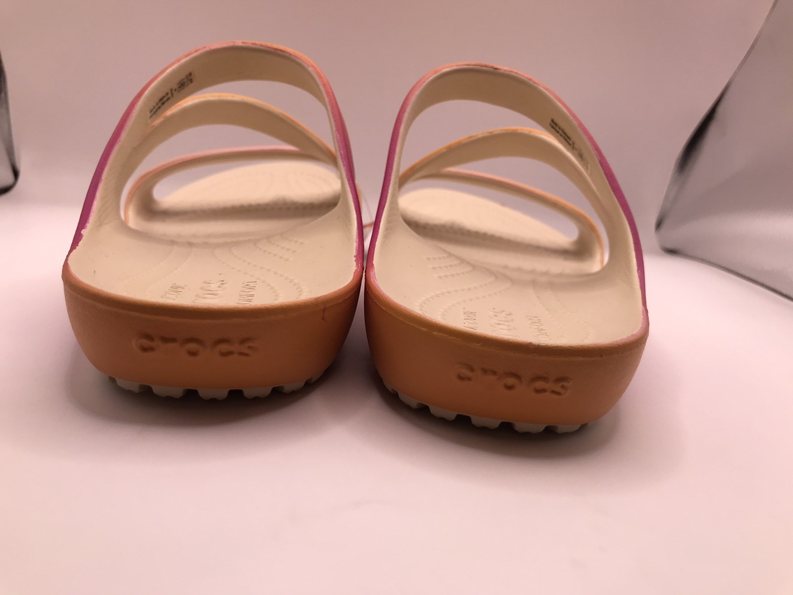 WOMEN’S CROCS KADEE II PINK/ORANGE OMBRE Z STRAP WATER FRIENDLY SANDALS 9 NWT