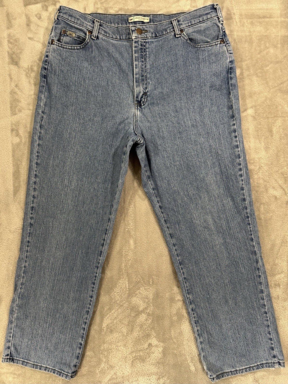Lee Womens Jeans 16 Short Relaxed Straight Leg High Rise Stretch Light Wash