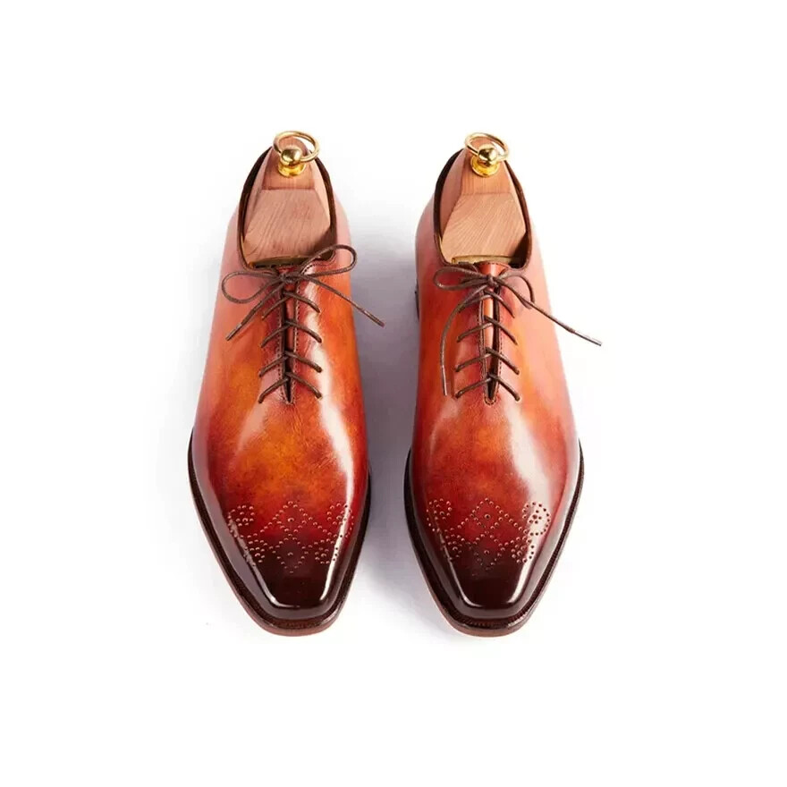Handmade mens Tan oxfords shoes, Men leather brogue shoes, Shoes for men