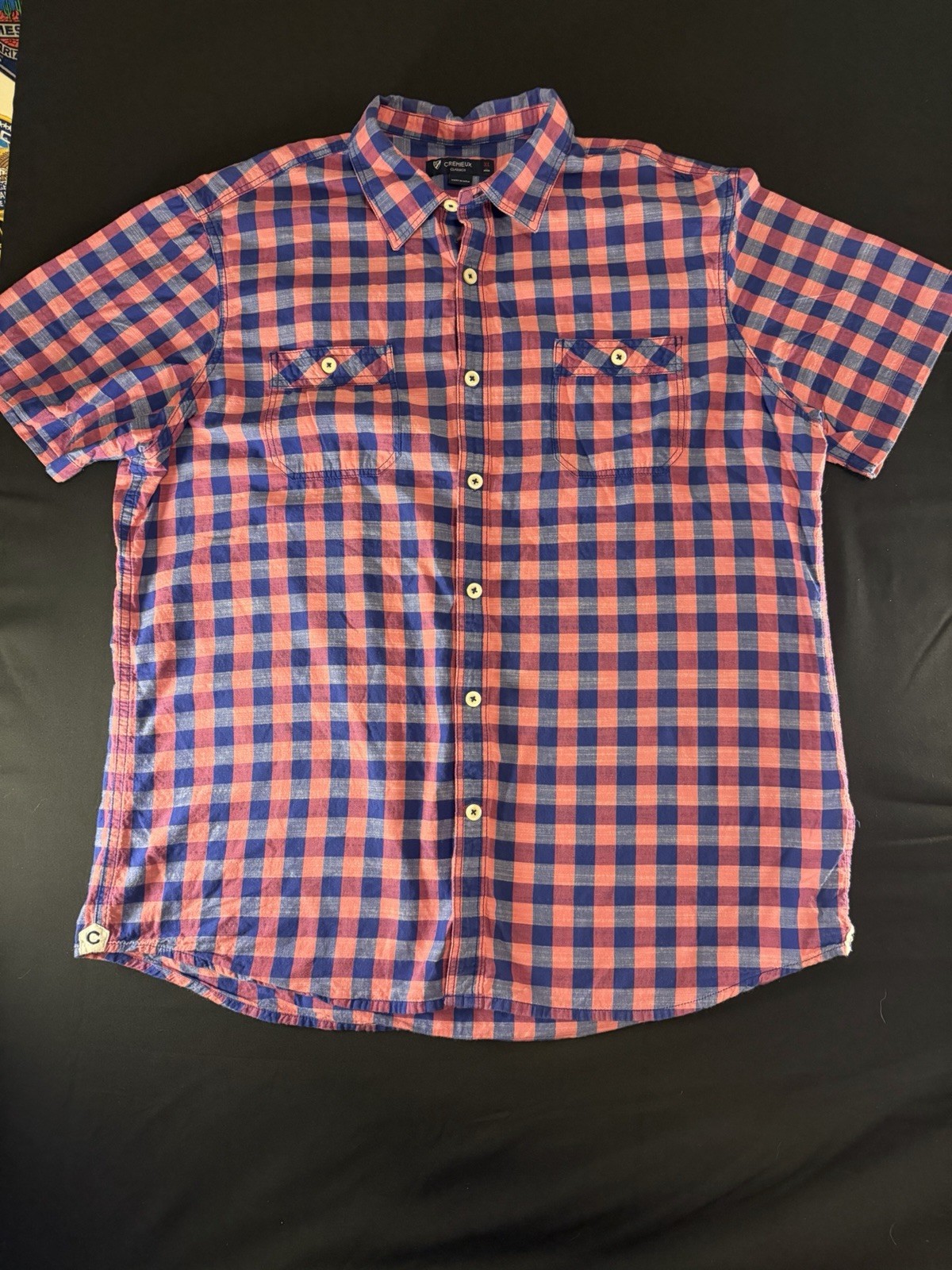 Cremieux Classics Pink & Blue Plaid Short Sleeve Men’s Shirt, XL