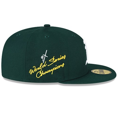 New Era Oakland Athletics Fitted Hat MLB 9X World Champ Patch Yellow Under Brim