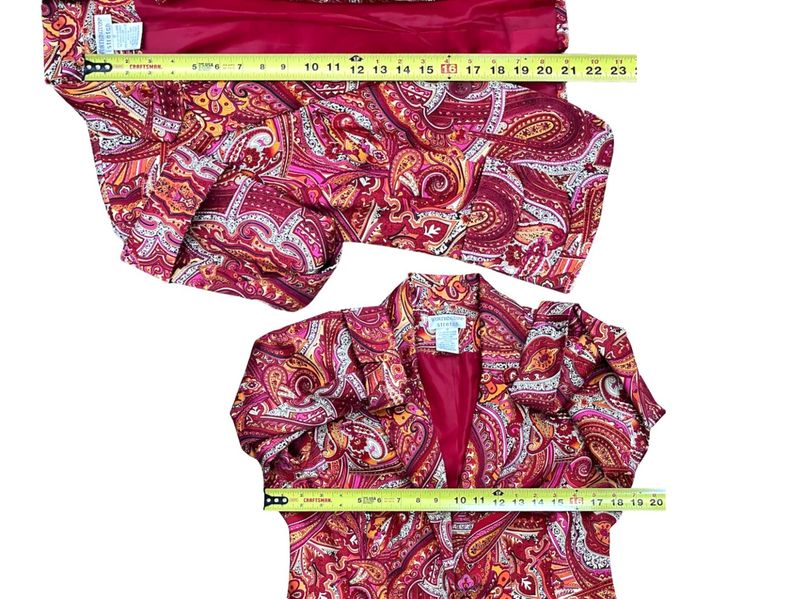 Worthing Women’s Jacket Stretch Fully Lined Paisley Red Orange White Size 10
