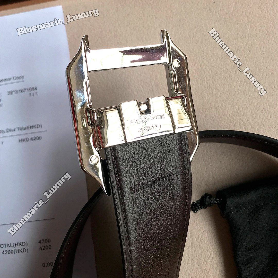 CARTIER Santos De Cartier Black Leather Belt Steel Buckle Men Luxury