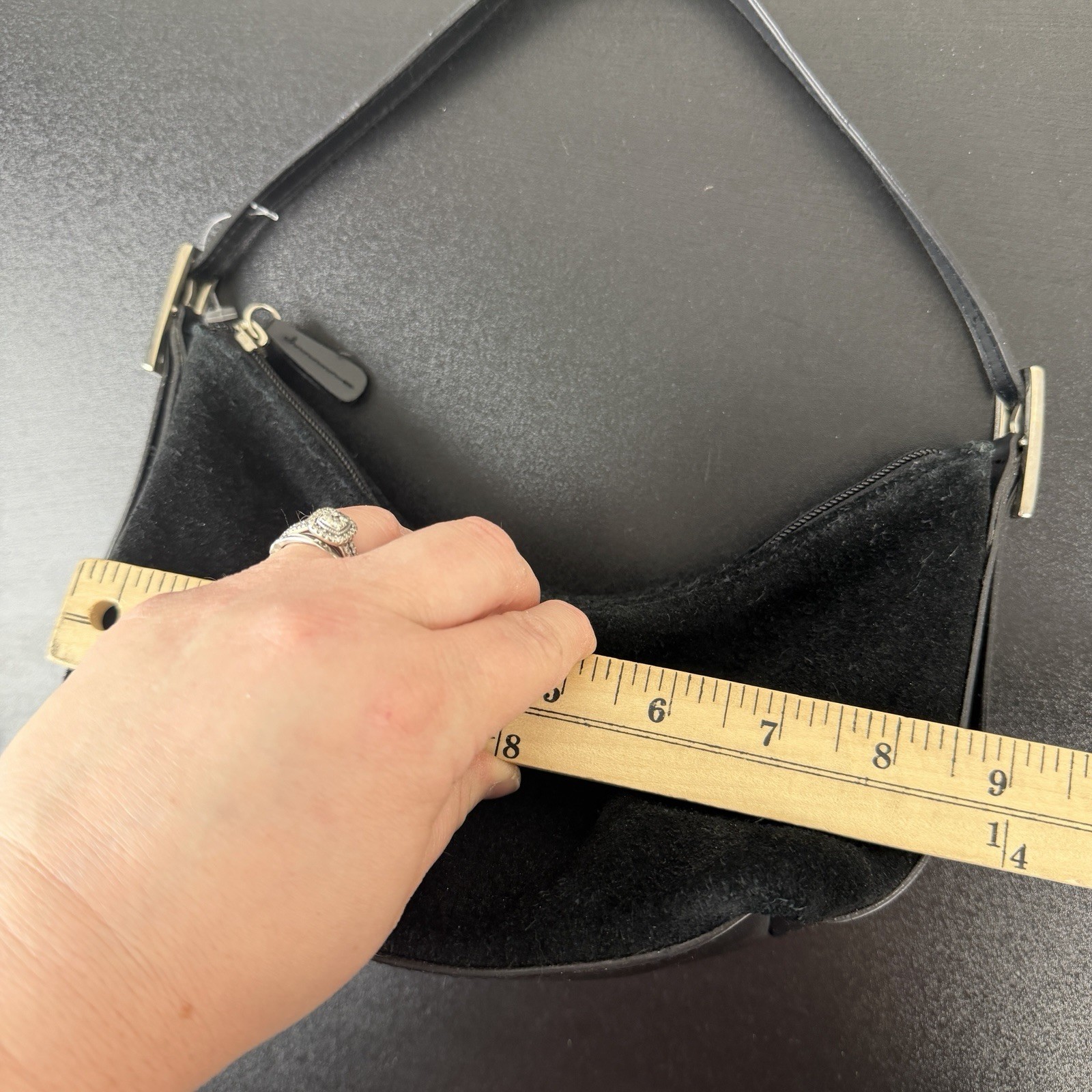 Kathy Ireland Y2K Mini Small Handbag Purse Black Leather Suede Casual Simple