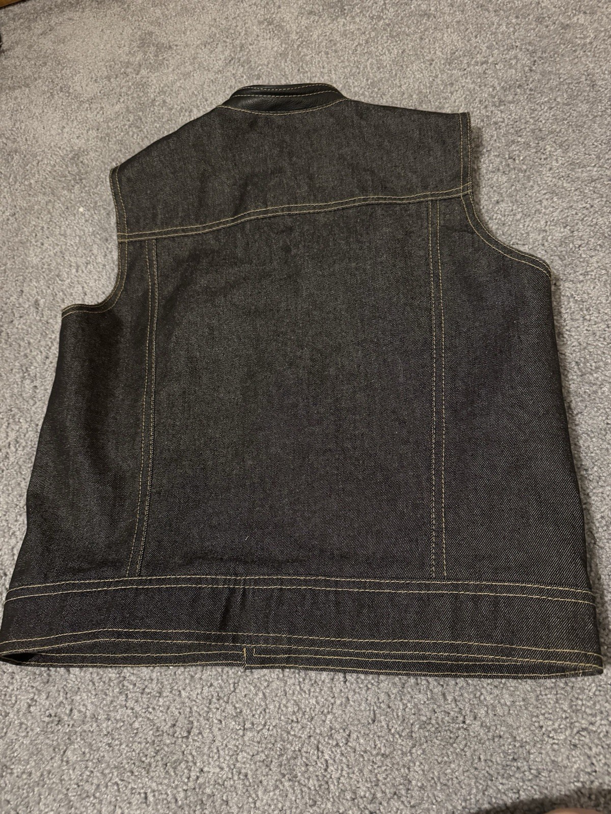 Unknown X Espinoza Black Denim Leather Sleeveless Vest Handmade In USA Large