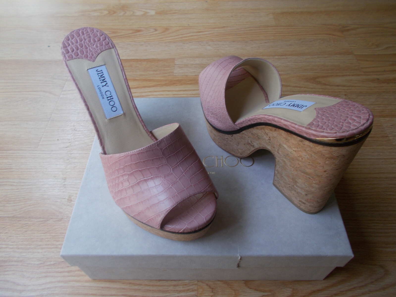 Jimmy Choo Deedee 125 mm Slide Sandals Wedge Cork Heel Blush 40 US 9 9.5 NIB