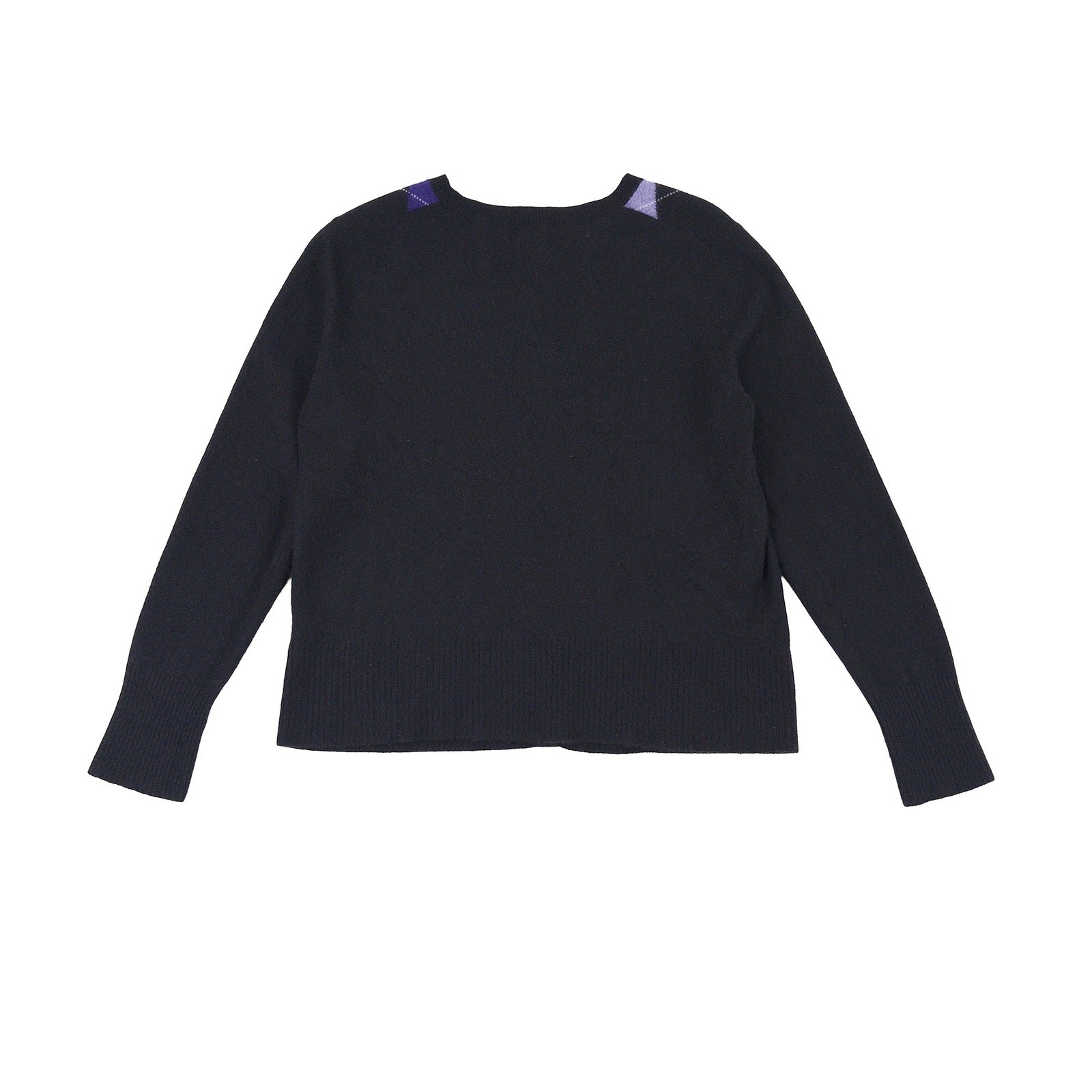 Argyle Cashmere Cardigan Sweater Women XL Black Purple Preppy Academia Office