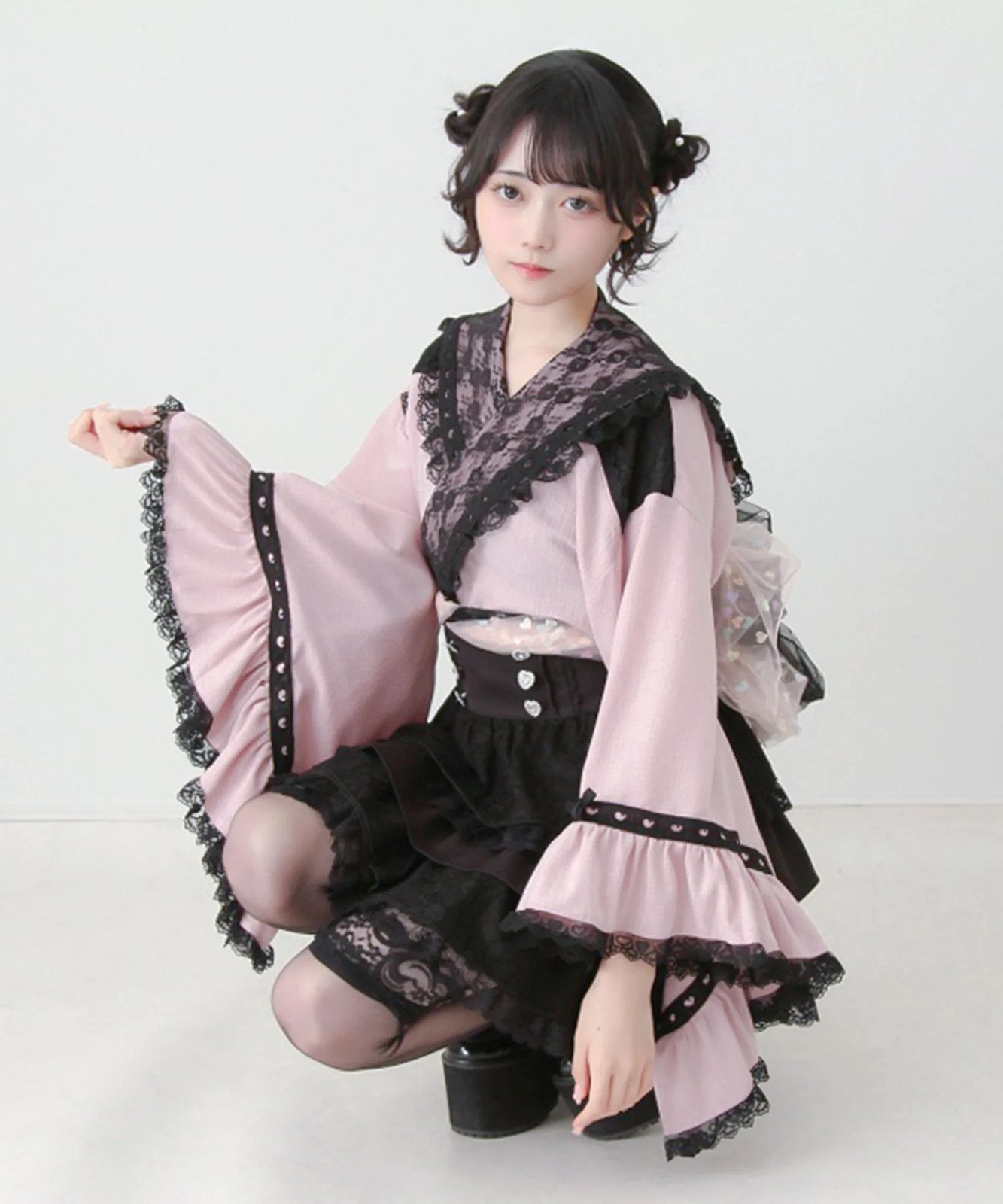 BULK BUY Heart Lace Ruffle Sailor Mini Yukata Jirai New