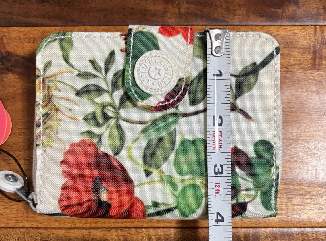 Kipling Floral Print Small Wallet, Button Closure With Various Slots; Brand New