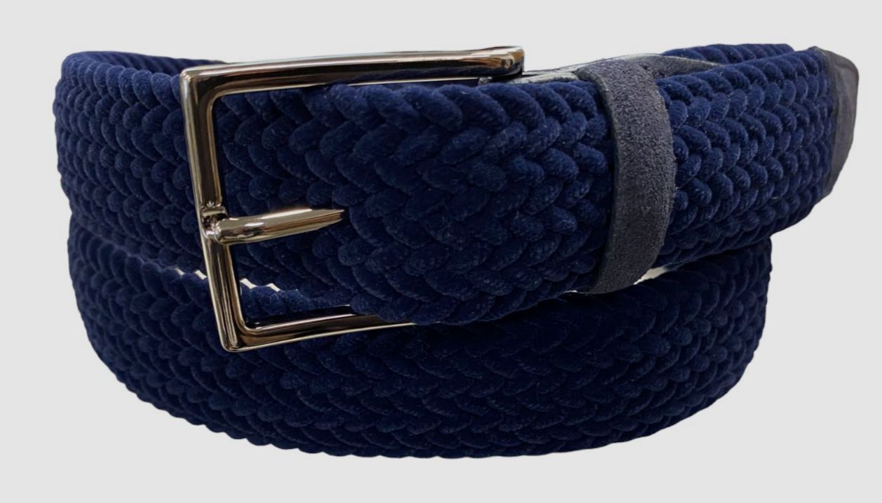 $195 Orciani Men’s Blue Velvet Stretch Suede Leather Belt Size 105 cm/42 in
