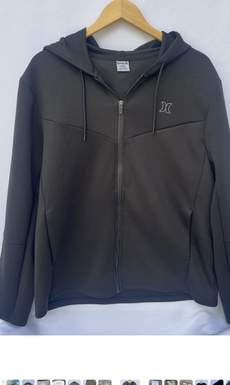 Hurley Men’s Black Full Zip Hooded Fleece Hoodie Pockets Logo Size L