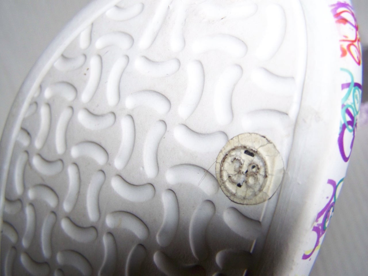 Sandals, slide on size 7M WHITE with Multi color Paw prints n flowers NextToNEW