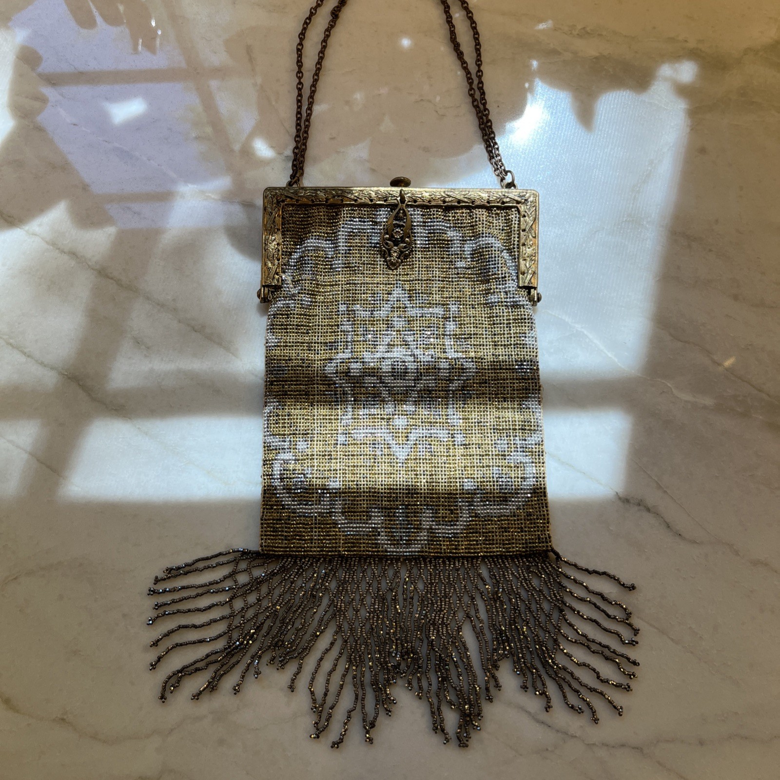 Antique gold and silver beaded purse EUC