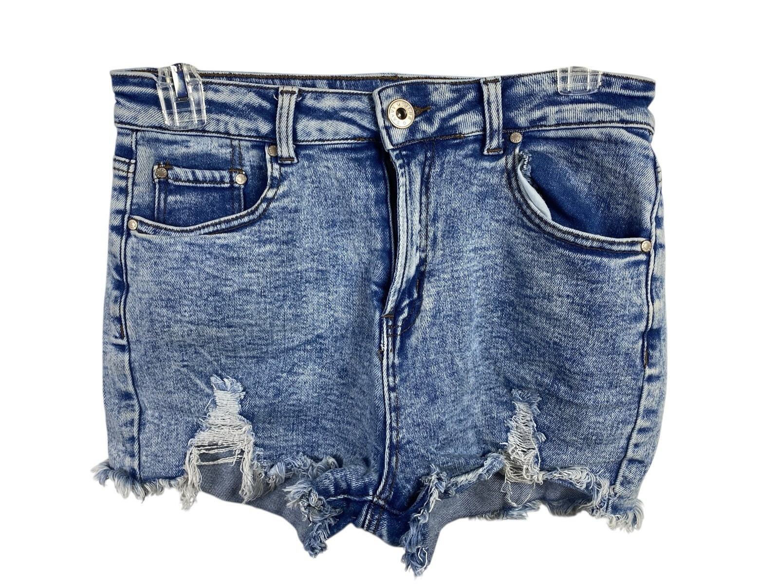 Blue Savvy Shortie Shorts Size 11/30 Distressed Denim Cut Off Cotton Stretch