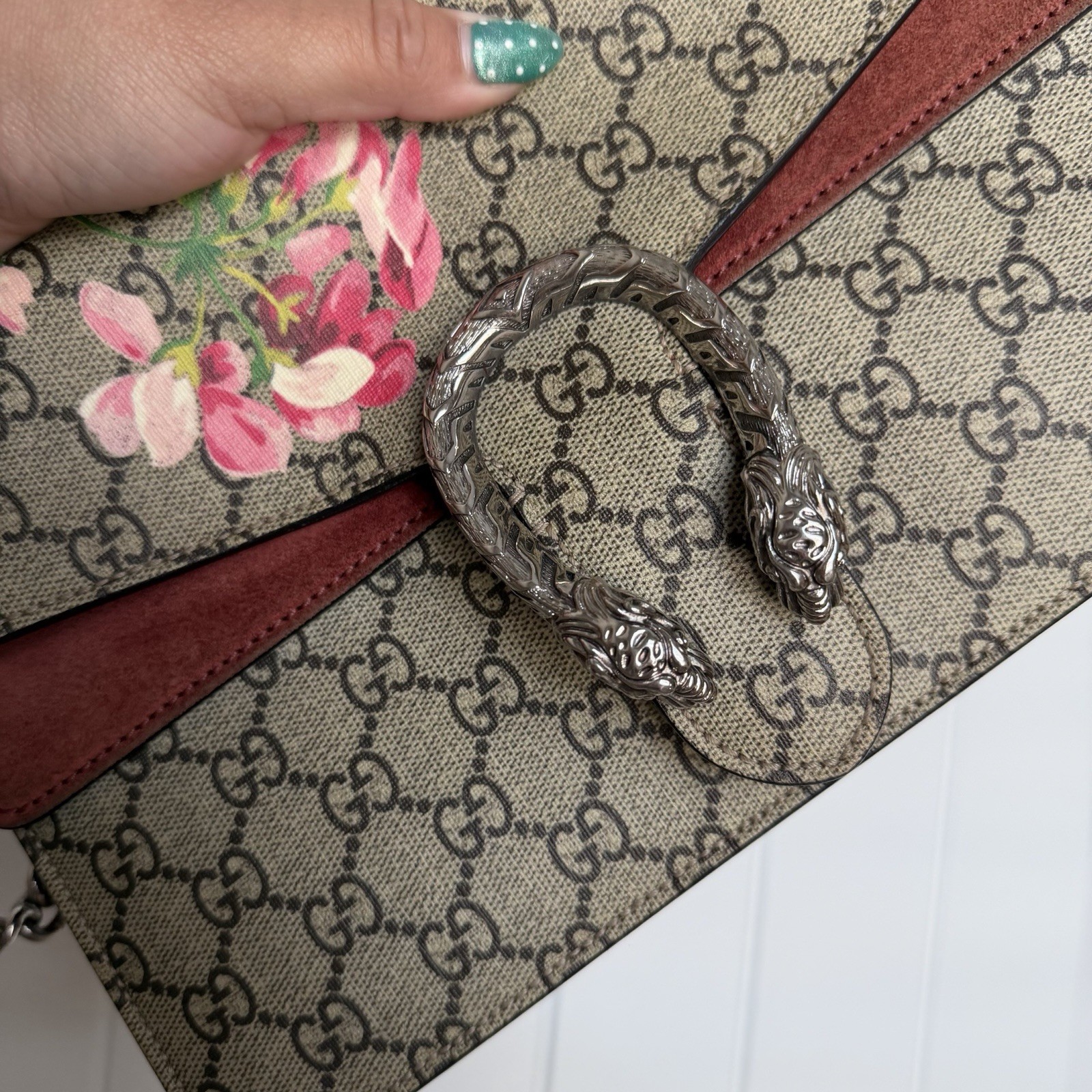 Gucci Dionysus Small GG Monogram Floral Chain Shoulder Bag Push Lock
