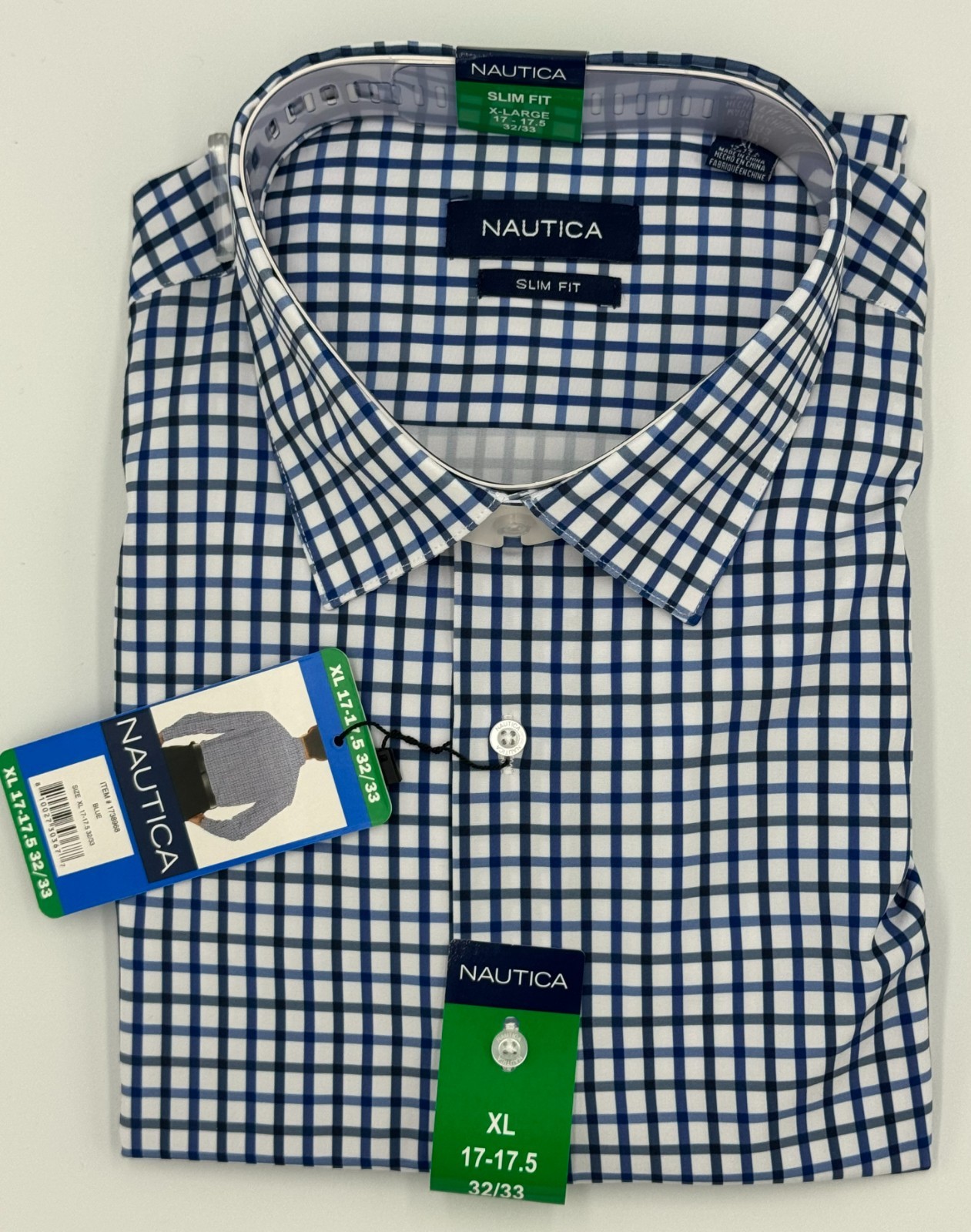 Nautica Men’s Performance Slim Fit Dress Shirt, Color: BLUE XL 17-17.5 32/33 NWT