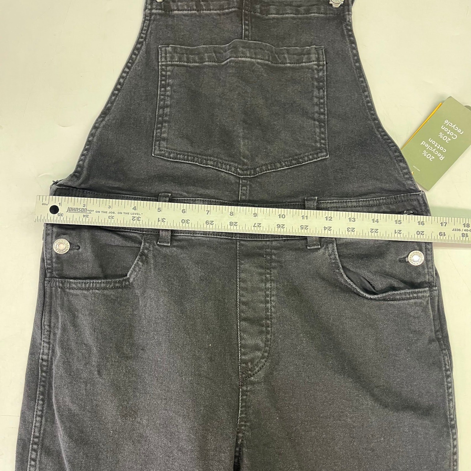 &Denim Womens Black Denim Overalls Recycled Cotton Straight Leg Size M NWT