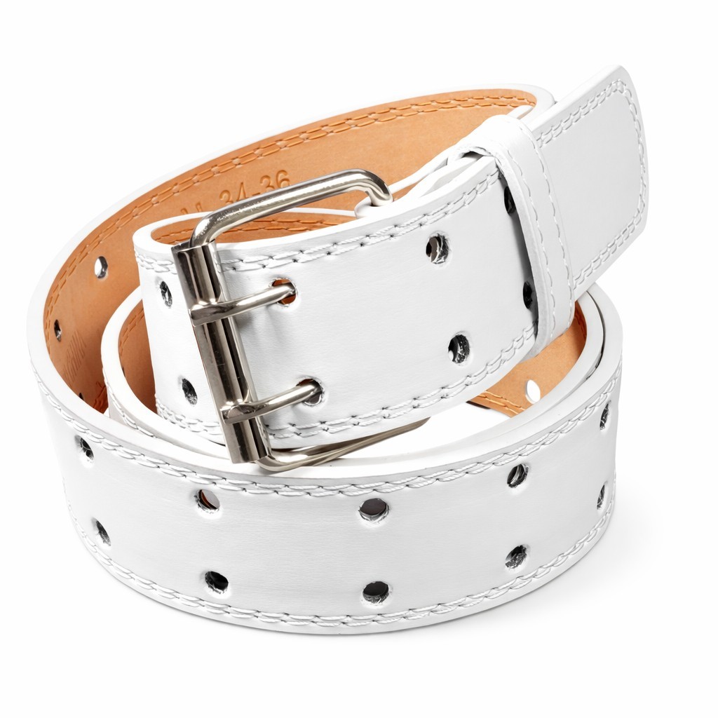 Genuine Leather Men’s Two Row Double Row Prong Holes Casual White Belts NWT